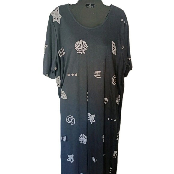 Only Necessities Maxi Dress Size A8 Ocean Fish Shell Print Kaftan Wearable Art - Picture 2 of 5